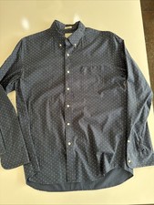 J Crew Secret Wash Button Down Shirt Mens Large Blue Slim Fit White Polka Dot