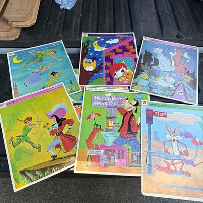 Whitman Frame Tray Puzzle Lot of 7 Vintage Kids Peter Pan Looney Tunes Aristocat