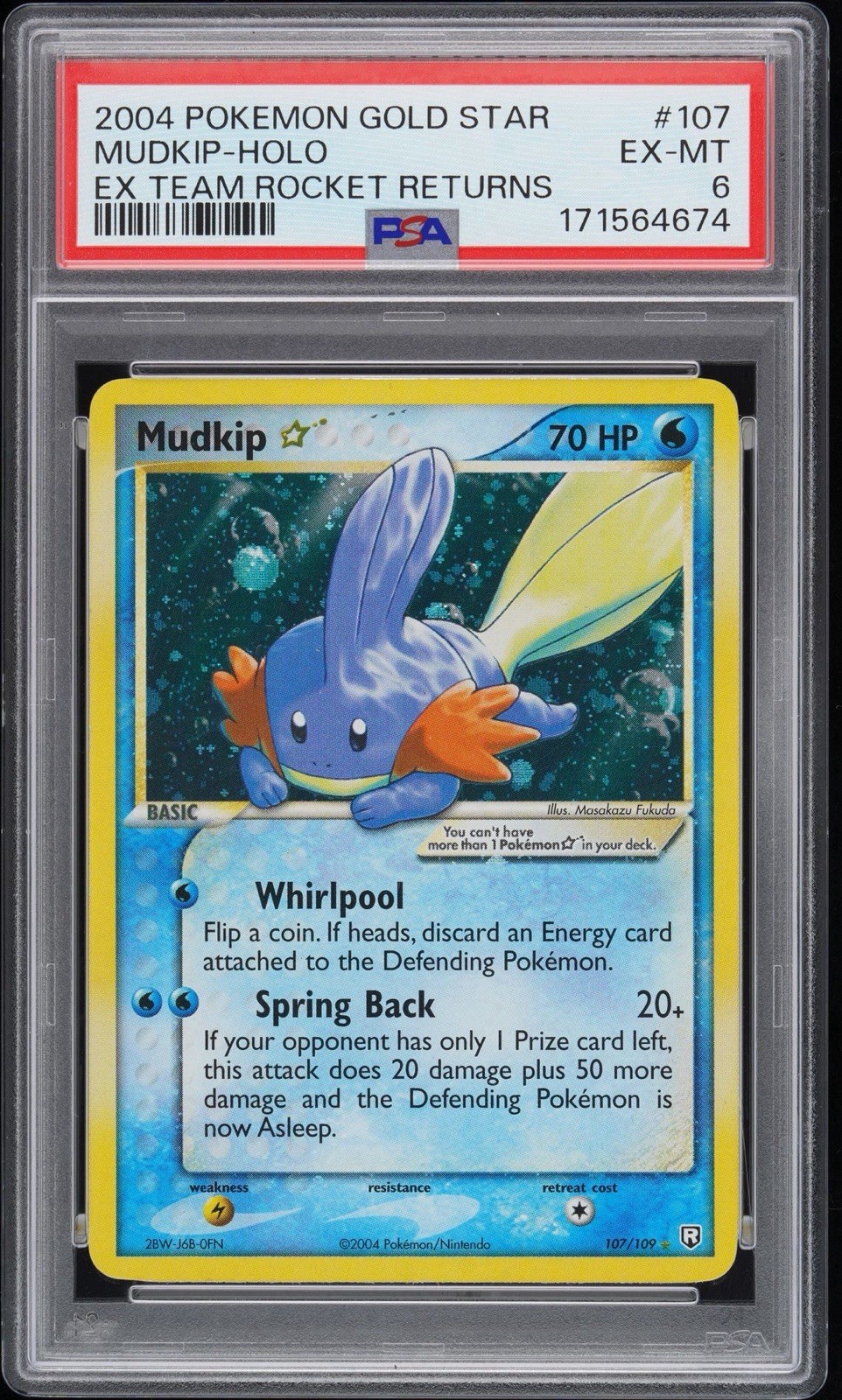 Mudkip Gold Star 107/109 PSA 6 EX Team Rocket Returns Pokemon NEW CERT 🚨💦