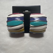 Vintage Oversize Pastel Gold Tone Half Hoop Pierced Stud Earrings 1.25  1980s