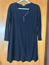 American Eagle Women’s S Tall Black Solid Knit V-Neck Button Henley Shift Dress