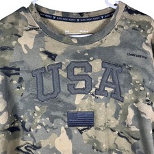 Under Armour Project Rock Sweatshirt Mens Medium Green Camo USA Flag Fleece MD