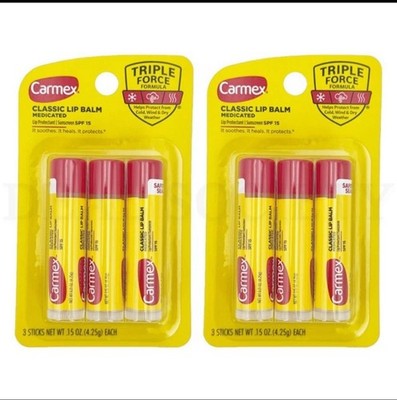 Carmex Medicated Lip Balm Sticks SPF 15 Cream White 2 Count Each Lot of 2