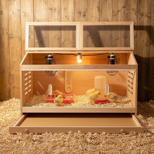 Large Wooden Chick Brooder Box with Drawers, 3 Heat Lamps and Thermostat Built