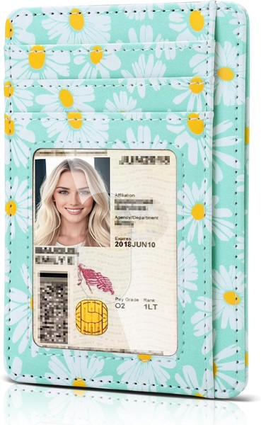 Mini Portemonnaie Damen Pu Leder Schlankes Kartenetui Rfid-Schutz Mit Id-Fenster-image