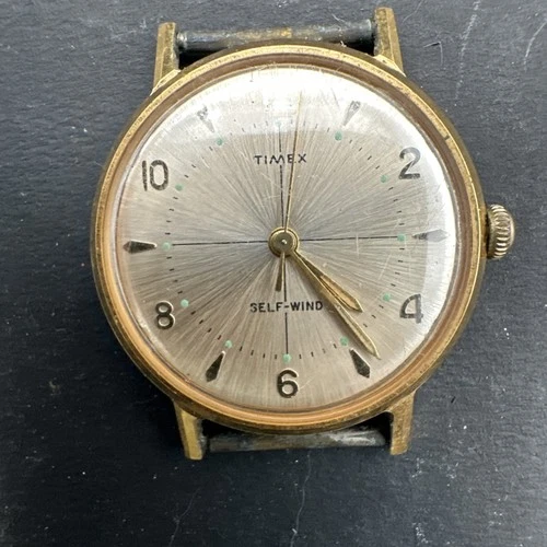 Vintage Timex Marlin Sunburst Self Winding Gold-Tone Mens Watch  - Face Only