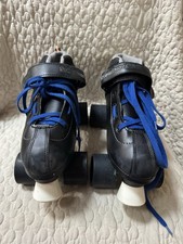 Roller Derby Quad Roller Skates Adult Size 9 Black Blue Laces Indoor Outdoor