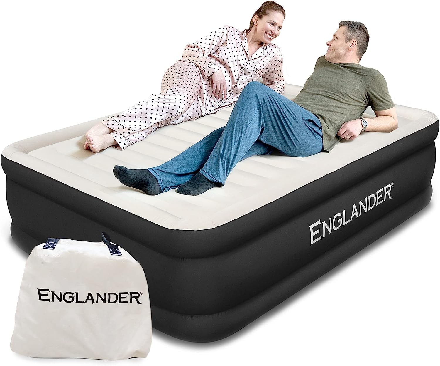 Englander Double High Inflatable Air Mattress w/Built-in Pump, Twin - Black---