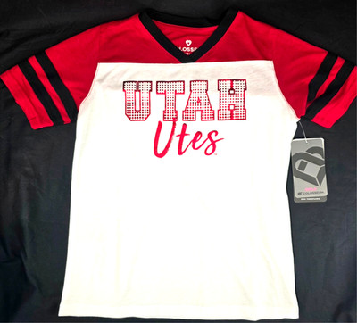 NEW Utah Utes Colosseum Athletics White SS Shimmer Tee T-Shirt Girls M 7-8