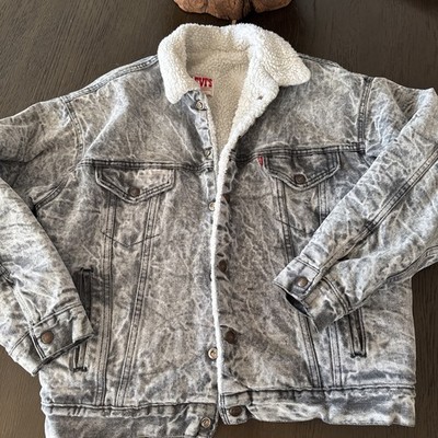 Vintage 80 s Levi s Black Acid Wash Sherpa Lined Denim Jacket Medium USA 