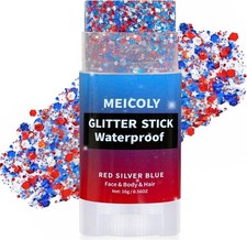4th of July Glitter Stick Red White Blue Face Hair Glitter Stick with Star