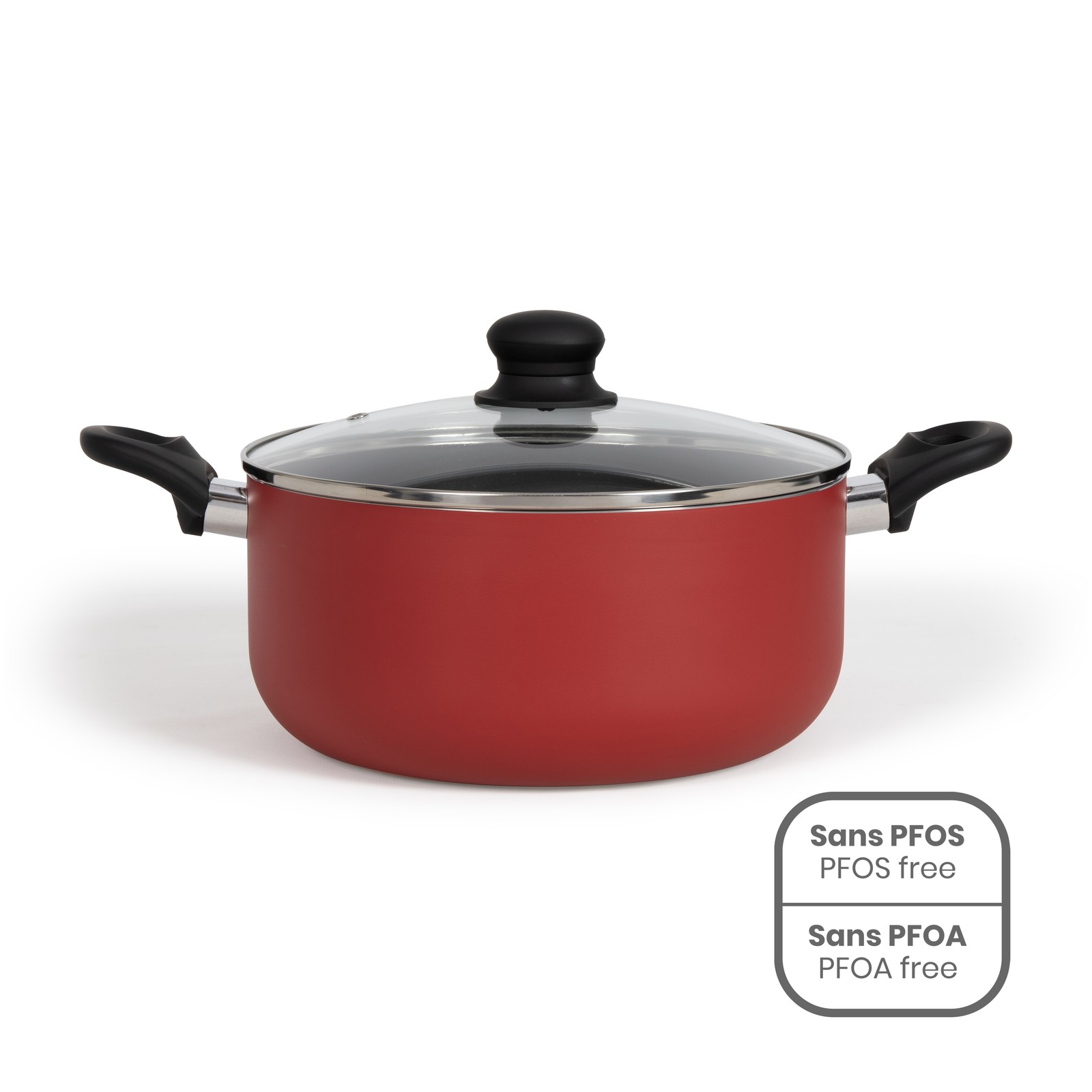 Faitout aluminium 24cm Livoo MEP150R rouge avec couvercle en verre