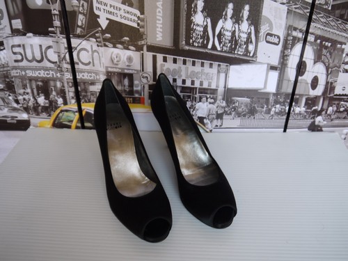 $399 Gorgeous Stuart Weitzman Black Satin Peep Toe Pumps Size us 8 Must have - Picture 2 of 11