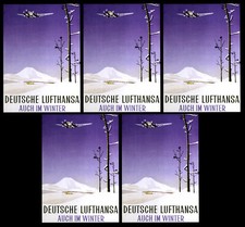 5 Postkarten AK Deutsche Lufthansa Auch im Winter Junkers JU 52 Flugzeug