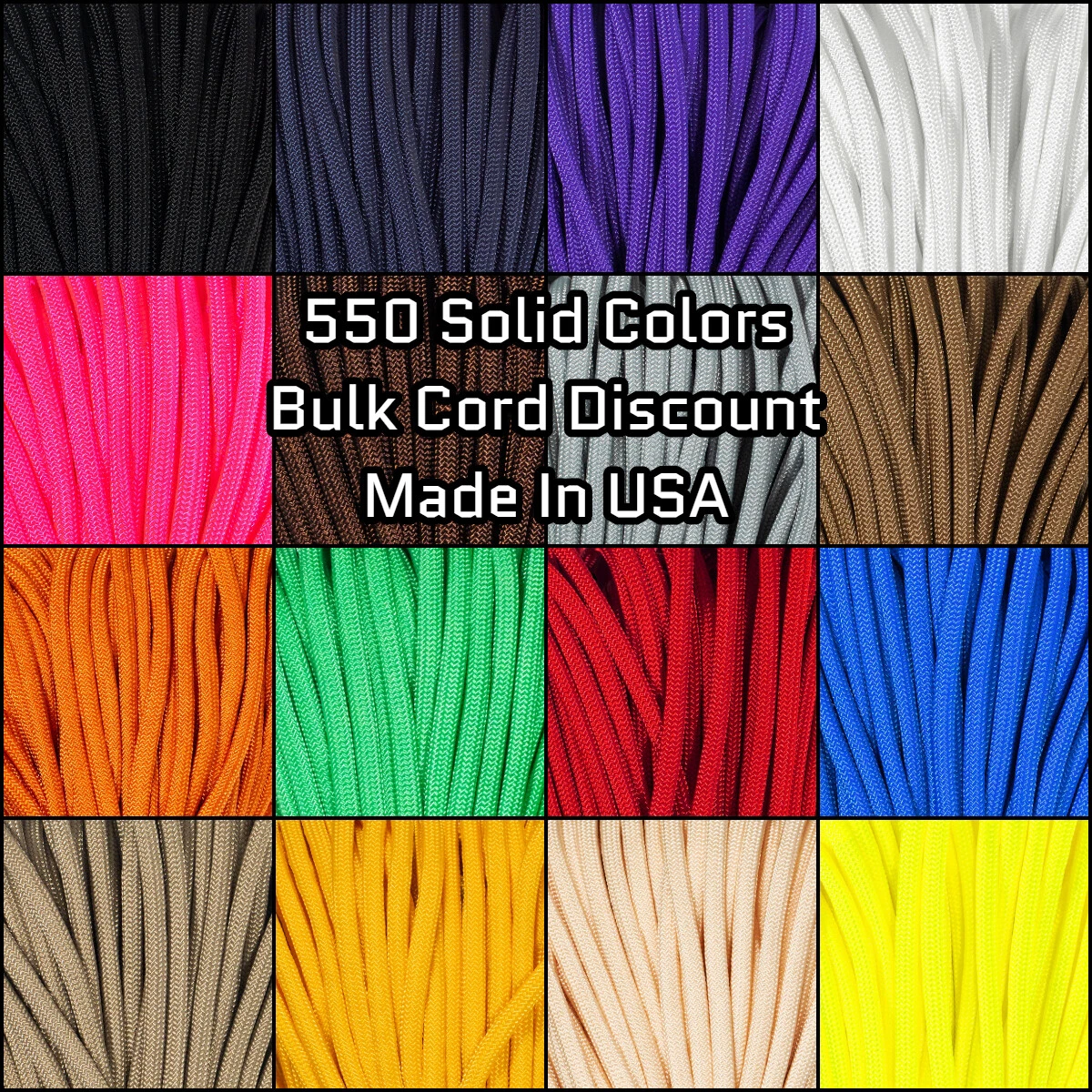 Paracord Planet 550 Paracord Solid Colors - 10-25-50-100 Ft Options - USA  Made