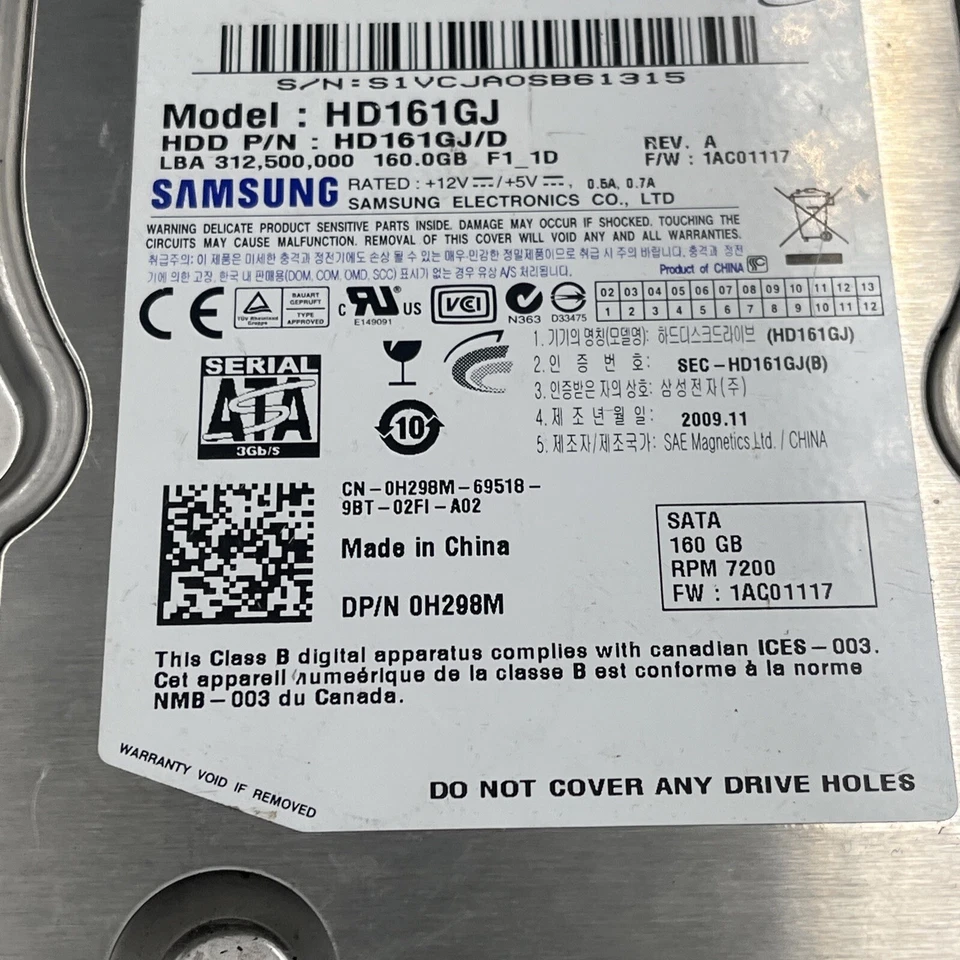Samsung HD161GJ (HD161GJ/D) REV.A FW:1AC01117 160gb 3.5" Sata Hard Drive - Image 3 of 4