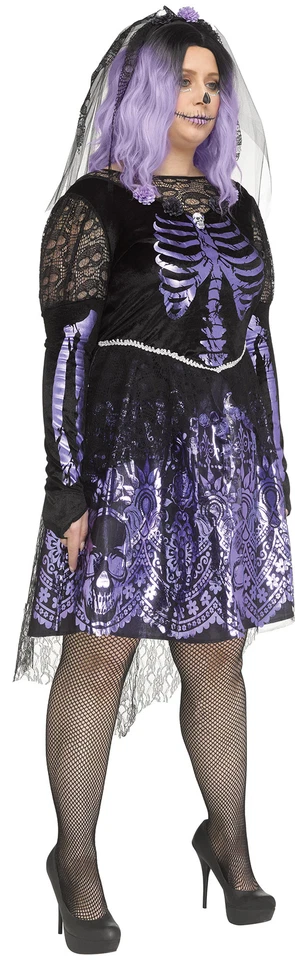 Dark Senorita Skeleton ADULT Womens Costume NEW Day of Dead Dress Headband PLUS - Image 4 of 4