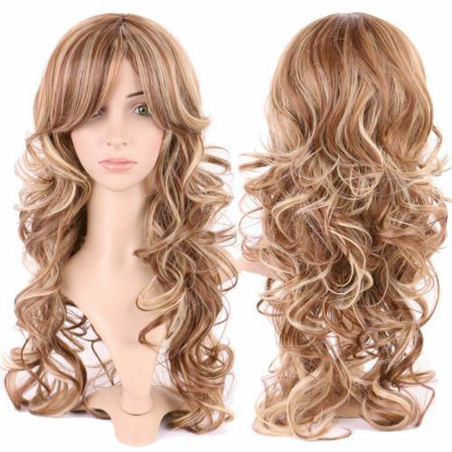 Halloween Women Natural Hair Long Straight Curly Cosplay Synthetic Full Wig - Picture 15 of 79
