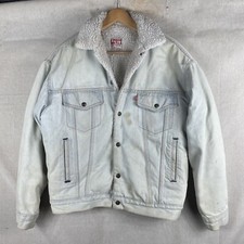 VTG 80s Levi's Sherpa Jacket Size Small Denim Trucker Fleece Lined Pale Blue USA