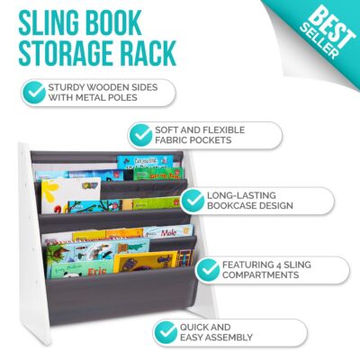 Kinder Kinder Bücherregal Holzschlinge Aufbewahrungsregal Organizer Bücherregal Bücherregal