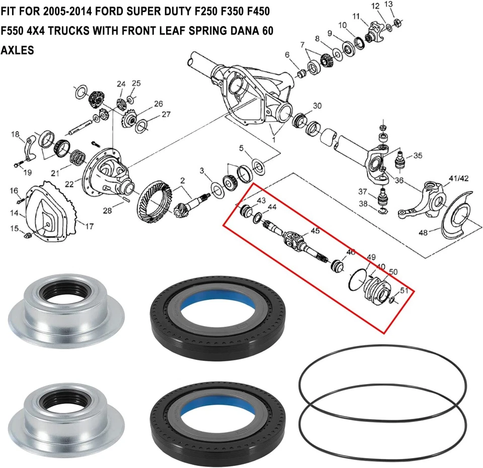 Front Axle Vaccum Knuckle Seal & Dust Seals Kit Hub O-Ring for Ford F450 F350 - Image 2 of 4