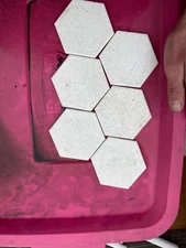 New Vintage hexagon 4 inch Tile Made In USA. Matte white with black speckles