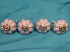 set of 4 knobs, handles, drawer pulls.blue ceramic 2 used, 2 unused. duck egg bl