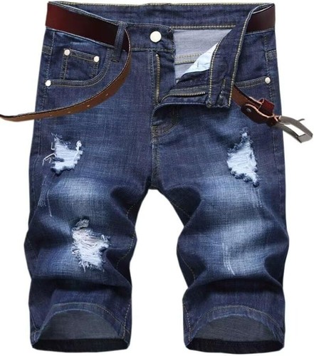 Men's Ripped Denim Shorts Casual Distressed Cotton Loose Fit Summer Breathable - Picture 13 of 33