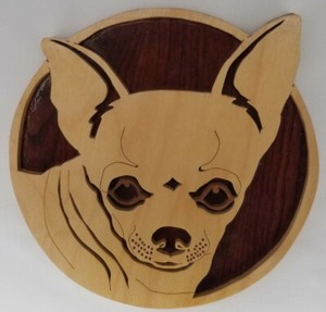 Chihuahua Dog Round Wooden Wall Hanging Picture Sign Plaque Decoration Decor 