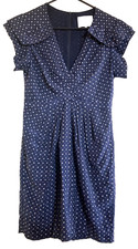 3.1 PHILLIP LIM 100% Silk Dress Sz 6 Navy Blue Pleat Lined Work Party/Cocktail