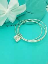 Tiffany & Co. Silve 1837 Padlock Charm Triple Wire Bangle Bracelet, UK Hallmarks