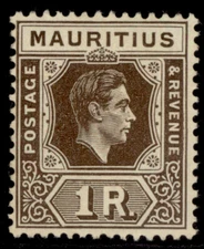 MAURITIUS GVI SG260, 1r grey-brown, M MINT. Cat £45. CHALKY