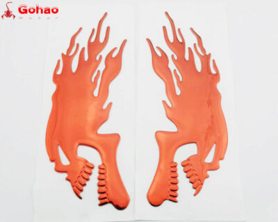 3D Red Flame Skull Emblems Badge Decal Set Motorcycle Bike Petrol Tank Fairing