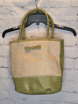 Estee Lauder Canvas Green Faux Leather Tote Bag with Cosmetic Bag