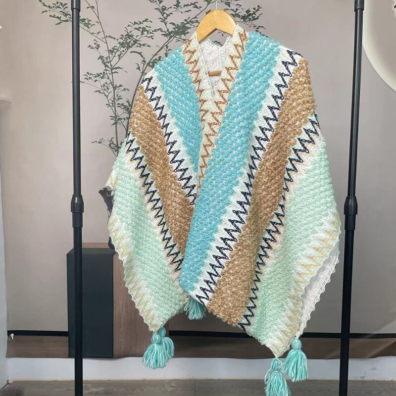 Folk Style Tassel Knit Shawl Cloak Sweater