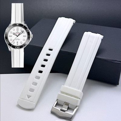 White Watch Strap For Omega Seamaster 300 Rubber Curved End Two-Piece 41mm 20mm