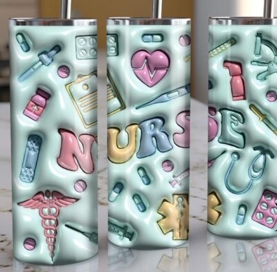 3D NURSE MEDICAL JOB HOSPITAL ER 20 OZ STAINLESS STEEL TUMBLER CUP + LID & STRAW