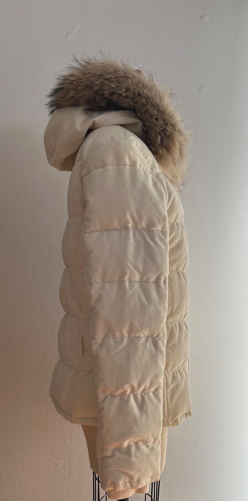 OFF WHITE Piumino donna Theory Off White con cappuccio pelliccia di procione M L tasche zip