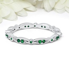 1Ct Simulated Green Emerald Minimal Stackable Wedding Band 14K White Gold Plated