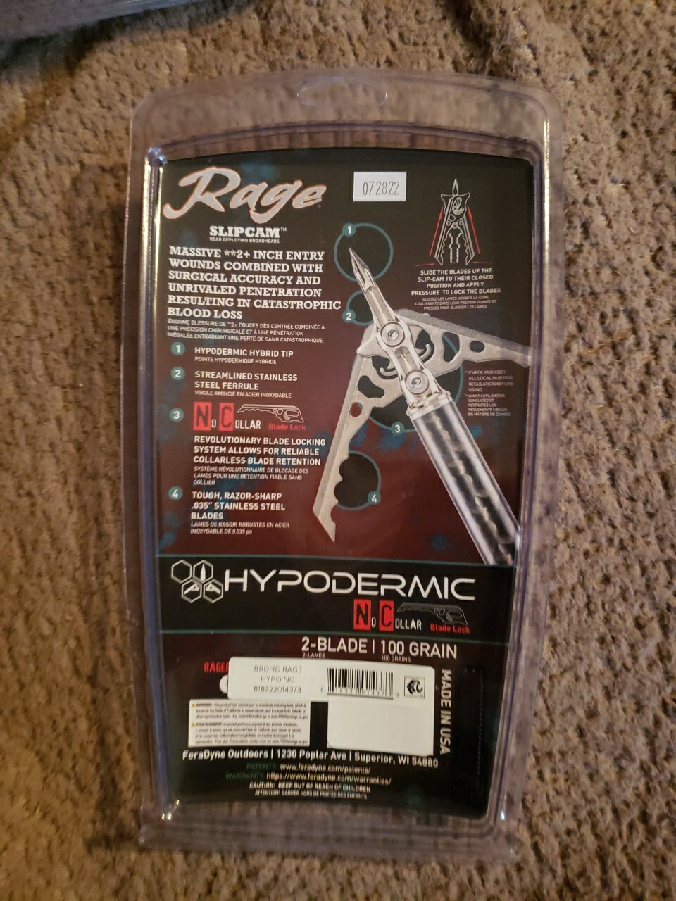 Rage Hypodermic NC (No Collar) 100 Grain Expandable Broadhead 3 Pack