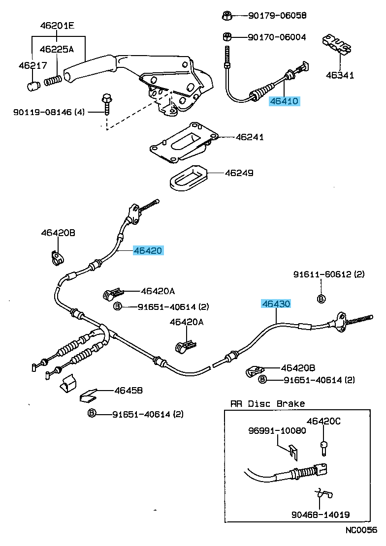 あえ TOYOTA COROLLA AE92 88-91 Genuine PARKING BRAKE CABLE NO.1 & NO.2