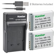 Kastar 2 Battery  Slim USB Charger for Canon NB-13L NB13L CB-2LH