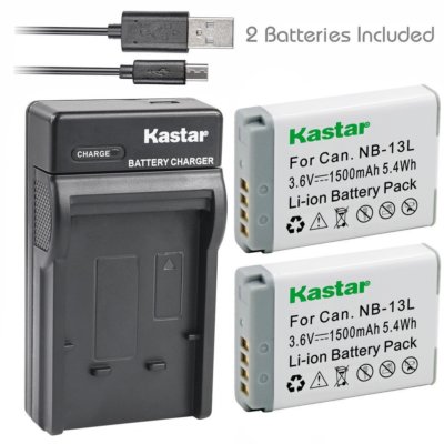 Kastar 2 Battery & Slim USB Charger for Canon NB-13L NB13L CB-2LH