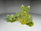 Pair Fenton Opalescent Vaseline Cats UV Excellent Used Condition