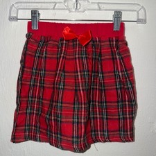 Girls Red Plaid Tartan Skirt Elastic Waist Holiday Festive Bow Size 5Y