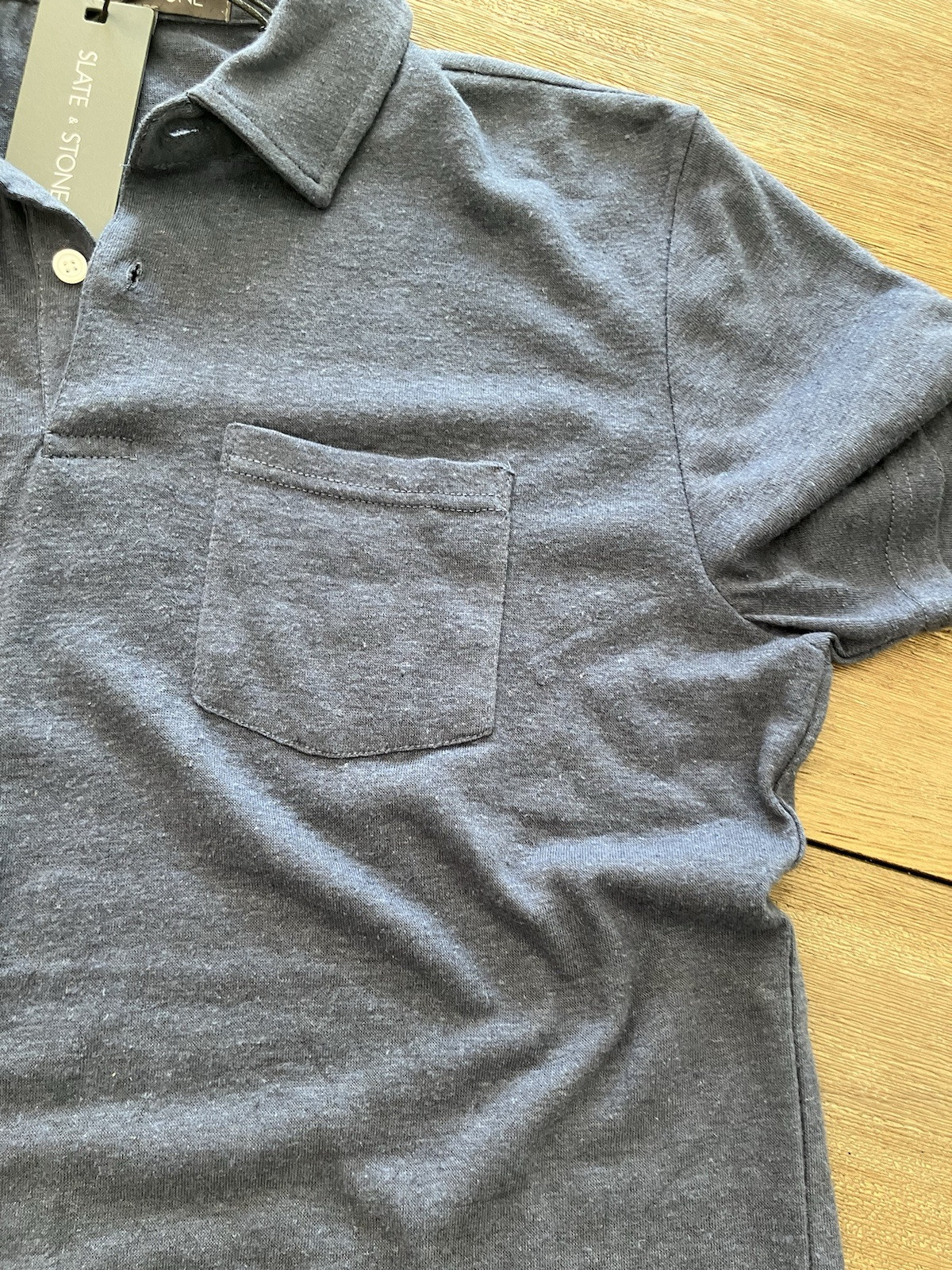 SLATE&STONE  WASH BLUE LINEN POLO SHIRT JERSEY(S)$79 image 6