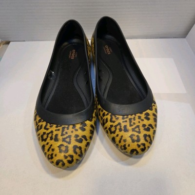 Women s Crocs Iconic Comfort Lina Ballet Leopard Print Slip On Shoe, Sz 9
