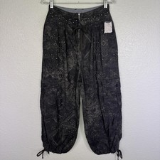 Free People Fly Away Studded Parachute Pants Women 4 Cargo Crop Drawsztring Boho