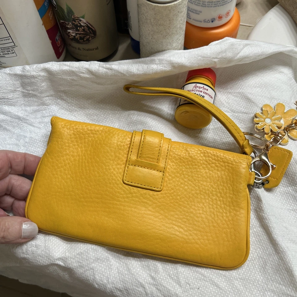 COACH Hand Bag W/ Tag Painted Leather Yellow Includes Touch Up Angelus & Charm - Image 2 of 4