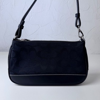 COACH 6094 Black Signature Demi Mini Pouch Bag Canvas Leather Y2K